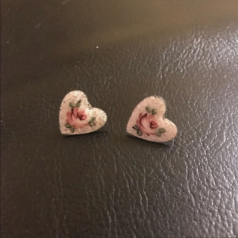 Vintage Rose cloisonné earrings
